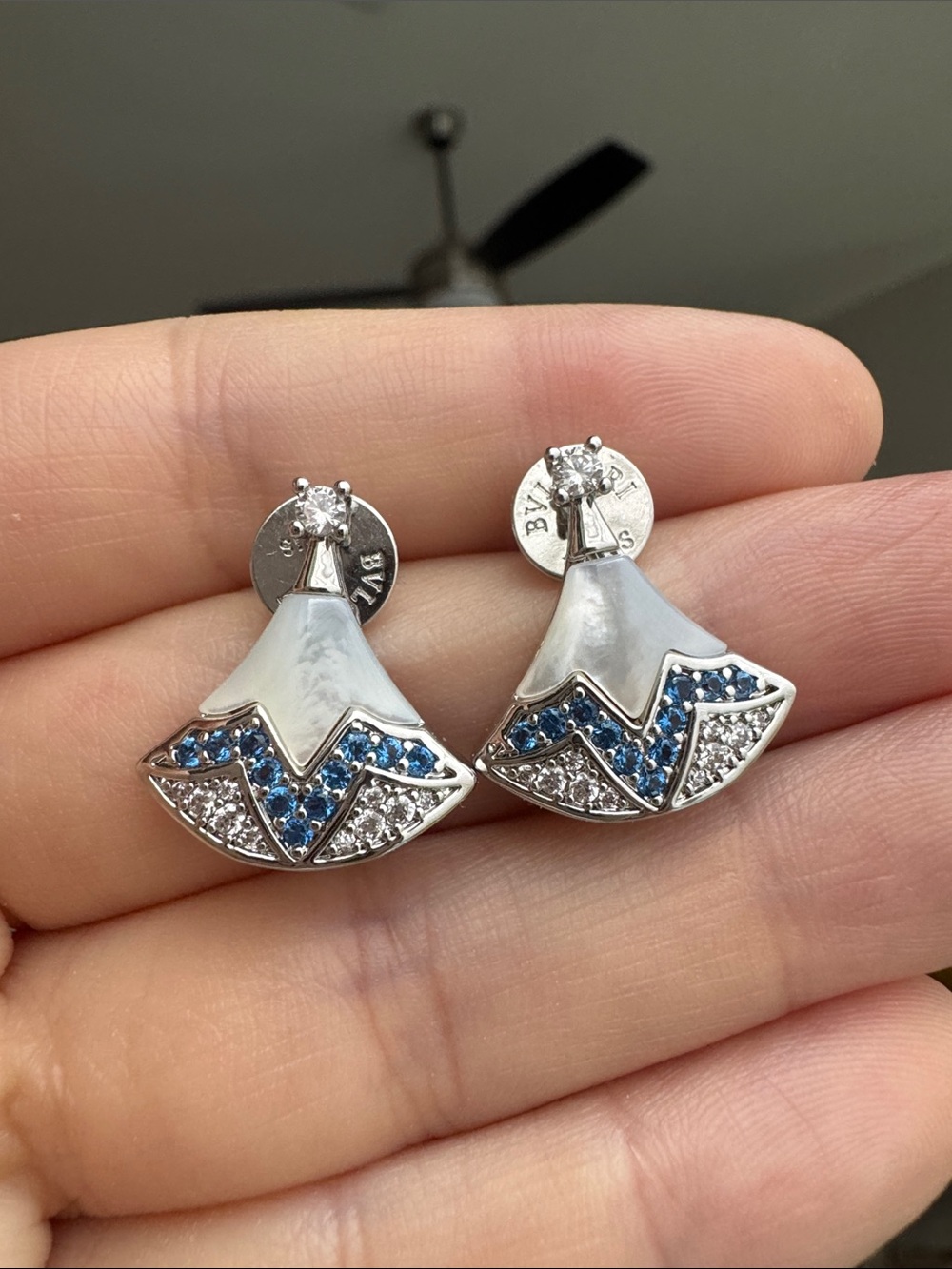 Designer Inspired Divas’ Dream Collection Fan Mother of Pearl CZ Stud Earrings
